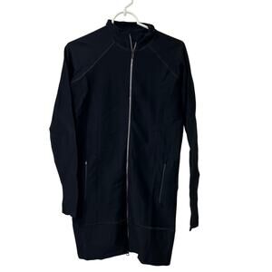 Athleta Womens Size XS Black Rye Full Zip Ribbed Longline Jacket Active